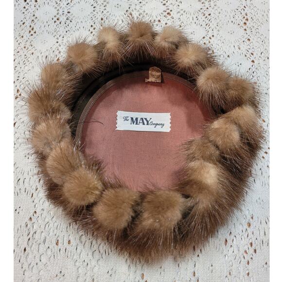 Vintage 1950\'s The May Company Brown Mink Pillbox Hat Union Made main image 11